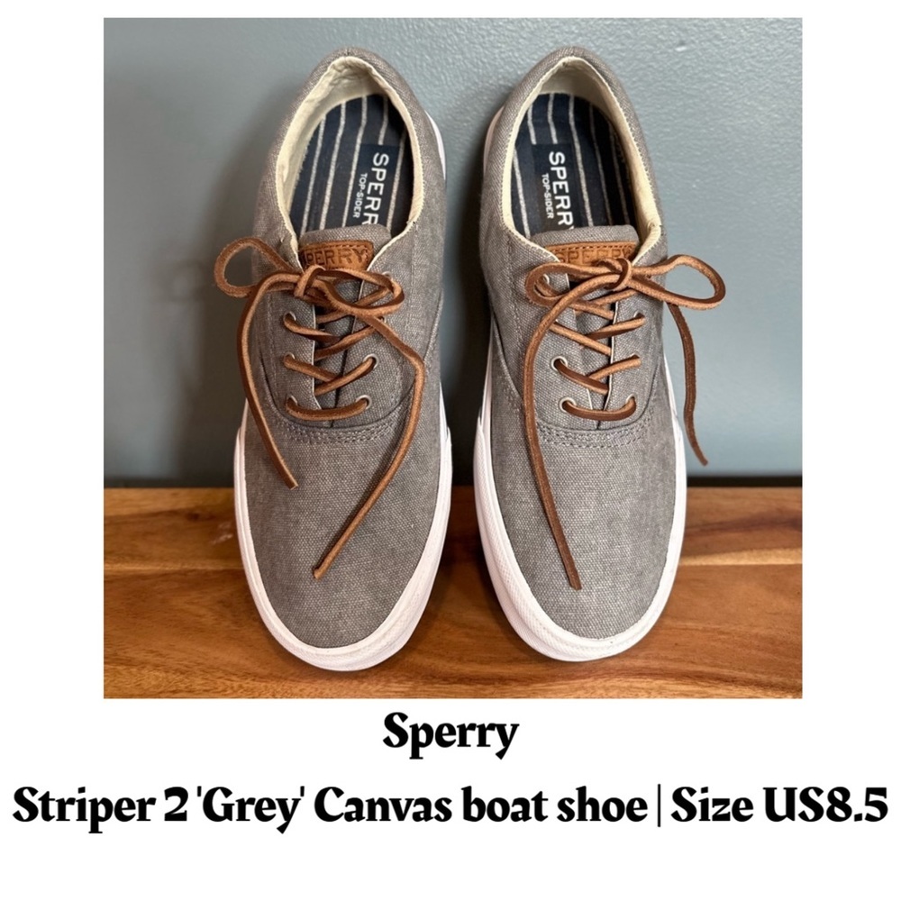 Sperry Men's Hommes Striper II Cvo Sneaker, Grey Canvas Boat Shoe Size 8.5